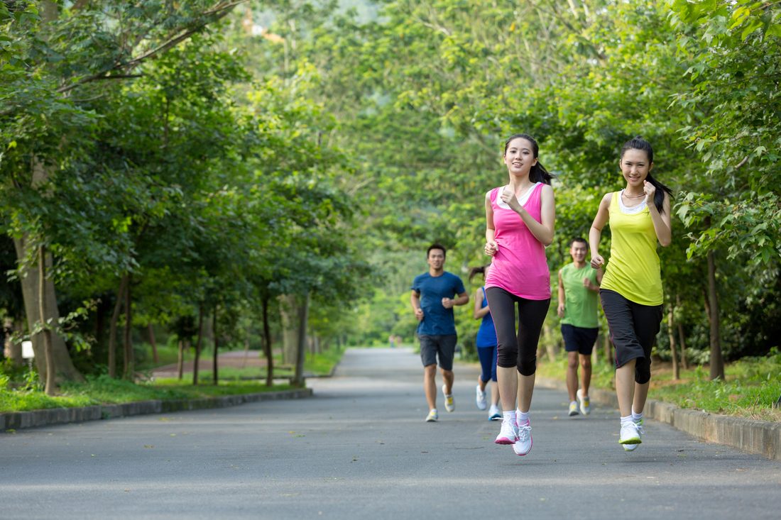 A running club out in the park